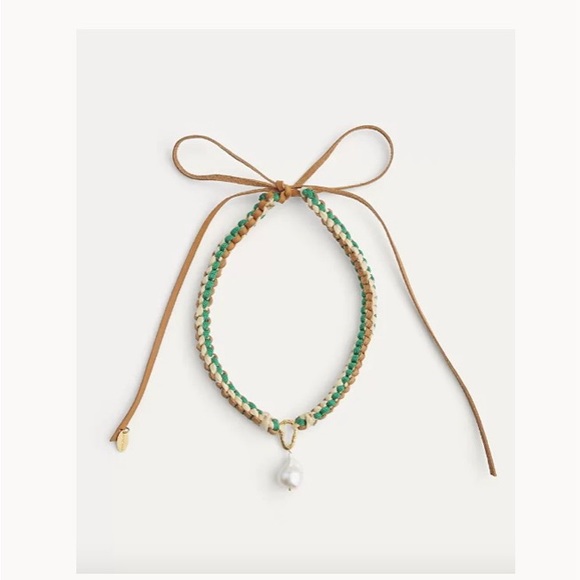 NWT Scoobydoo Choker handmade green leather & authentic river pearl Forte Forte - Picture 1 of 9